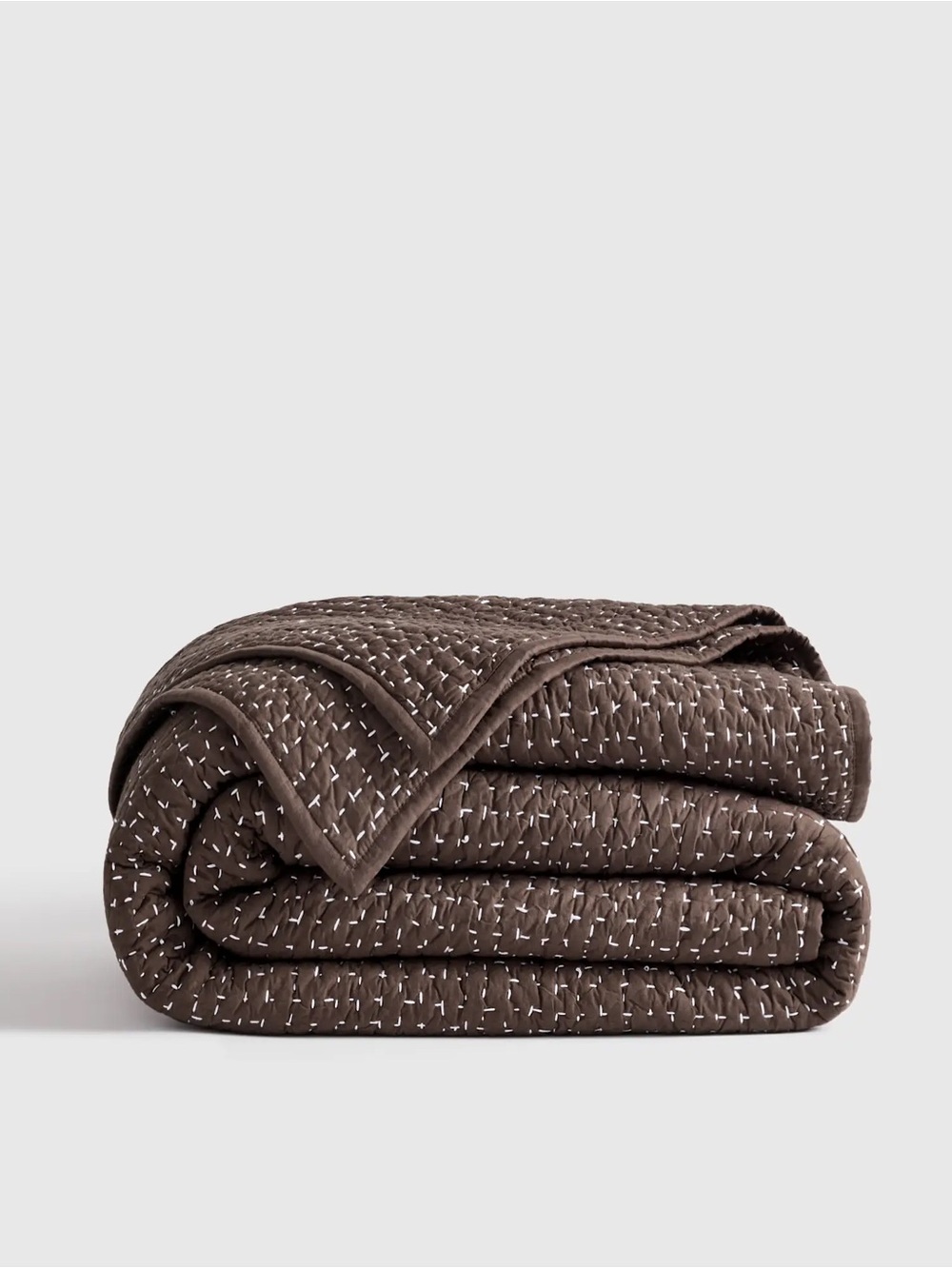 Quince Hand Stitched Organic Quilt SET SHAMS INC Chocolate Brown NWT $400 - Picture 4 of 5